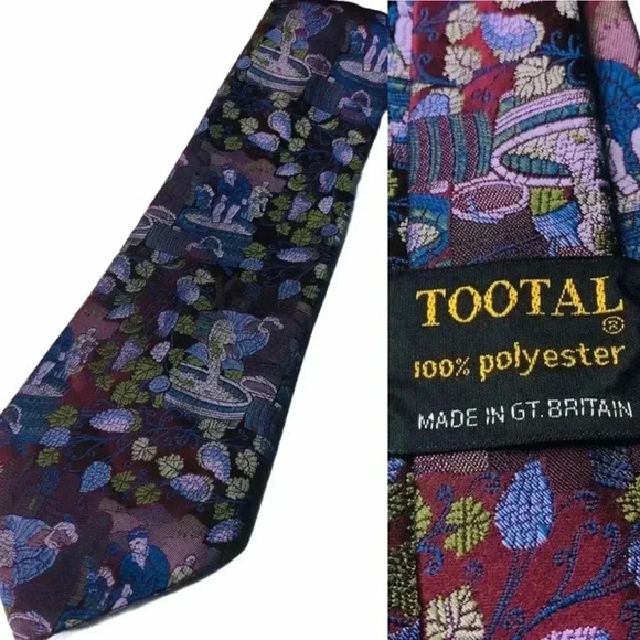 Vintage TOOTAL Purple Grape Harvest Polyester Neck Tie (3.75”W x 54”L) Britain - Picture 1 of 6